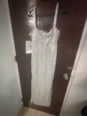 Bundle 2 for $30. NWT Sequin Lace-Up Formal Dress with Spaghetti Straps. Size 10